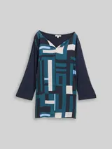 TOM TAILOR Damen Plus Size - Langarmshirt im Material-Mix, blau, Gemustert – Bild 3