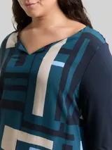 TOM TAILOR Damen Plus Size - Langarmshirt im Material-Mix, blau, Gemustert – Bild 6