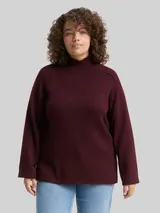 TOM TAILOR Damen Plus Size - Loose Fit Strickpullover mit Stehkragen, rot, Meliert – Bild 4