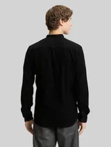 TOM TAILOR DENIM Herren Basic Fit Cordhemd, schwarz, Uni – Bild 5