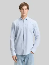 TOM TAILOR DENIM Herren Basic Fit Hemd aus Baumwolle, blau, Uni – Bild 4
