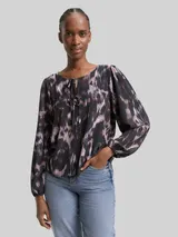 TOM TAILOR DENIM Damen Loose Fit Bluse mit Schleifen-Details, schwarz, Gemustert – Bild 4