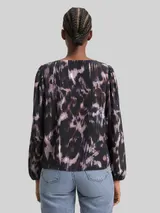 TOM TAILOR DENIM Damen Loose Fit Bluse mit Schleifen-Details, schwarz, Gemustert – Bild 5