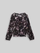 TOM TAILOR DENIM Damen Loose Fit Bluse mit Schleifen-Details, schwarz, Gemustert – Bild 3