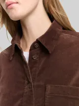 TOM TAILOR DENIM Damen Boxy Fit Hemdbluse aus Samt, braun, Uni – Bild 6