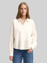 TOM TAILOR DENIM Damen Hemdbluse mit Glitzer-Punktemuster, weiß, Gepunktet – Bild 4