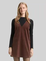TOM TAILOR DENIM Damen Mini-Kleid aus Samt, braun, Uni – Bild 4