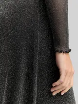 TOM TAILOR DENIM Damen Midi-Meshkleid mit Glitzer-Effekt, schwarz, Uni – Bild 6