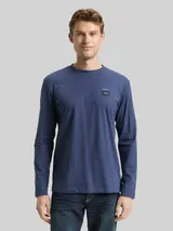 TOM TAILOR Herren Langarmshirt aus Baumwolle, blau, Uni – Bild 4