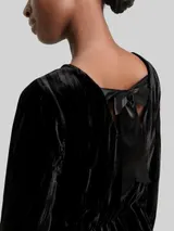 TOM TAILOR DENIM Damen Mini-Samtkleid mit Schleifen-Detail, schwarz, Uni – Bild 6