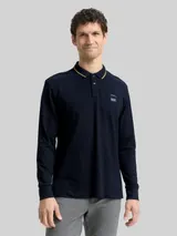 TOM TAILOR Herren Langarm Piqué Poloshirt mit Logo-Print, blau, Uni – Bild 4