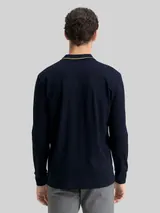 TOM TAILOR Herren Langarm Piqué Poloshirt mit Logo-Print, blau, Uni – Bild 5