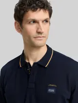 TOM TAILOR Herren Langarm Piqué Poloshirt mit Logo-Print, blau, Uni – Bild 6