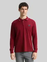 TOM TAILOR Herren Langarm Piqué Poloshirt mit Logo-Print, rot, Uni – Bild 4