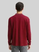 TOM TAILOR Herren Langarm Piqué Poloshirt mit Logo-Print, rot, Uni – Bild 5