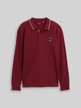 TOM TAILOR Herren Langarm Piqué Poloshirt mit Logo-Print, rot, Uni – Bild 3