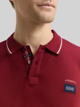TOM TAILOR Herren Langarm Piqué Poloshirt mit Logo-Print, rot, Uni – Bild 6