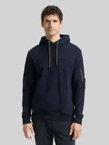 TOM TAILOR Herren Hoodie Sweatshirt mit Taschen, blau, Uni – Bild 4
