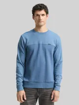 TOM TAILOR Herren Crewneck Sweatshirt mit Struktur-Mix, blau, Meliert – Bild 4