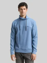 TOM TAILOR Herren Snood Sweatshirt mit Struktur-Mix, blau, Meliert – Bild 4