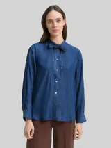 TOM TAILOR Damen Bluse mit Schleifen-Detail, blau, Uni – Bild 4
