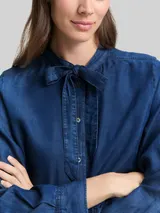 TOM TAILOR Damen Bluse mit Schleifen-Detail, blau, Uni – Bild 6