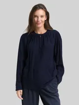 TOM TAILOR Damen Crinkle Bluse mit Raffungen, blau, Uni – Bild 4
