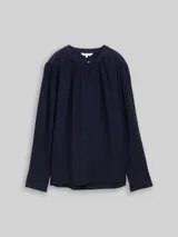 TOM TAILOR Damen Crinkle Bluse mit Raffungen, blau, Uni – Bild 3