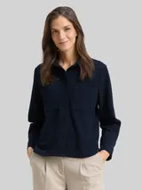 TOM TAILOR Damen Loose Fit Cordbluse, blau, Uni – Bild 4