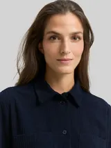 TOM TAILOR Damen Loose Fit Cordbluse, blau, Uni – Bild 6