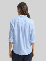 TOM TAILOR Damen Bluse mit Streifen in Glitzer-Optik, blau, Gestreift – Bild 5