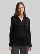 TOM TAILOR Damen Crinkle Satinbluse, schwarz, Uni – Bild 4