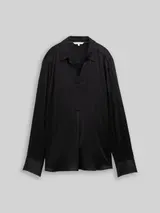 TOM TAILOR Damen Crinkle Satinbluse, schwarz, Uni – Bild 3
