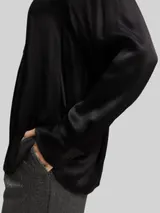 TOM TAILOR Damen Crinkle Satinbluse, schwarz, Uni – Bild 6