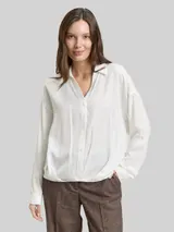 TOM TAILOR Damen Oversized Satinbluse mit Turn-up-Funktion, weiß, Uni – Bild 4