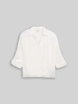 TOM TAILOR Damen Oversized Satinbluse mit Turn-up-Funktion, weiß, Uni – Bild 3