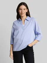 TOM TAILOR Damen Loose Fit Bluse mit Stickerei, blau, Gepunktet – Bild 4