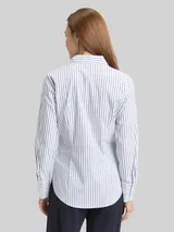 TOM TAILOR Damen Fitted Popeline Hemdbluse, blau, Gestreift – Bild 5