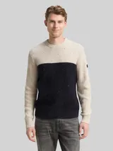 TOM TAILOR Herren Strickpullover mit Strukturmix, weiß, Colour Blocking – Bild 4