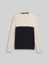 TOM TAILOR Herren Strickpullover mit Strukturmix, weiß, Colour Blocking – Bild 3