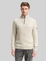 TOM TAILOR Herren Troyer Strickpullover mit Strukturmix, weiß, Meliert – Bild 4