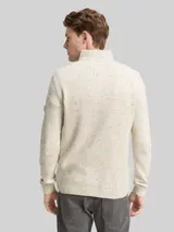 TOM TAILOR Herren Troyer Strickpullover mit Strukturmix, weiß, Meliert – Bild 5