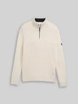 TOM TAILOR Herren Troyer Strickpullover mit Strukturmix, weiß, Meliert – Bild 3