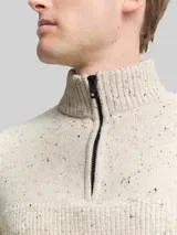 TOM TAILOR Herren Troyer Strickpullover mit Strukturmix, weiß, Meliert – Bild 6