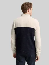 TOM TAILOR Herren Troyer Strickpullover mit Strukturmix, weiß, Colour Blocking – Bild 5