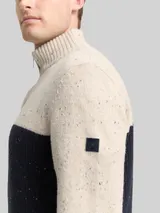 TOM TAILOR Herren Troyer Strickpullover mit Strukturmix, weiß, Colour Blocking – Bild 6