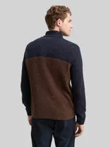 TOM TAILOR Herren Troyer Strickpullover mit Strukturmix, blau, Colour Blocking – Bild 5