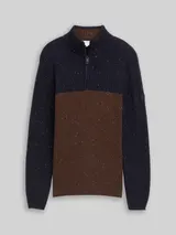 TOM TAILOR Herren Troyer Strickpullover mit Strukturmix, blau, Colour Blocking – Bild 3