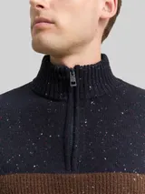 TOM TAILOR Herren Troyer Strickpullover mit Strukturmix, blau, Colour Blocking – Bild 6