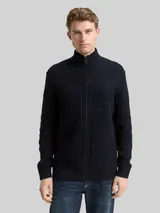 TOM TAILOR Herren Strickjacke mit Strukturmix, blau, Meliert – Bild 4